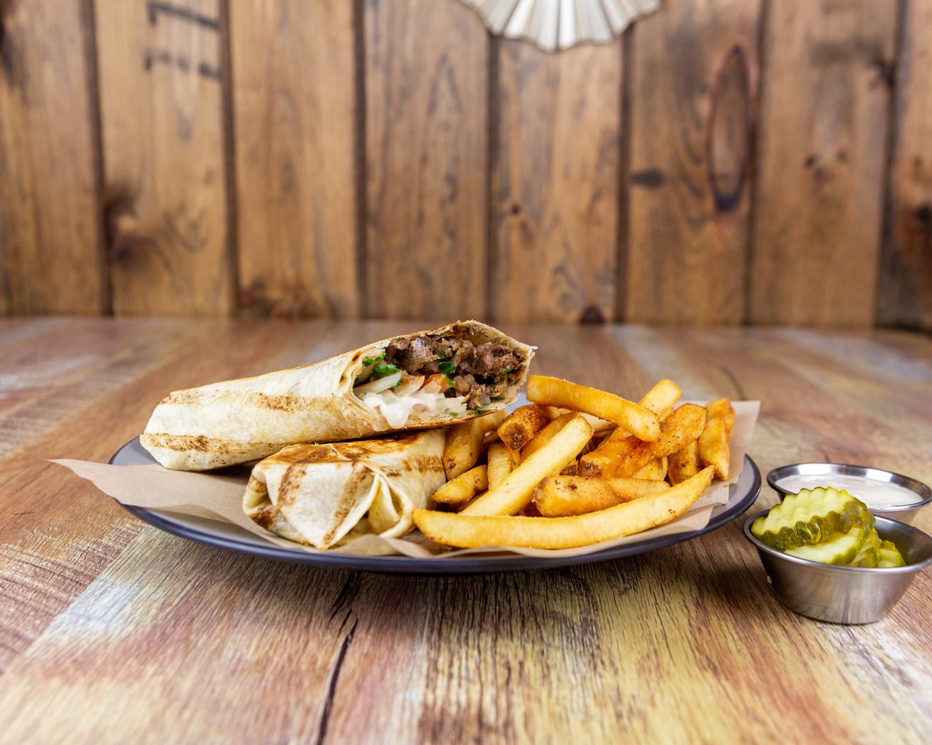 Lamb & Beef shawarma meal.