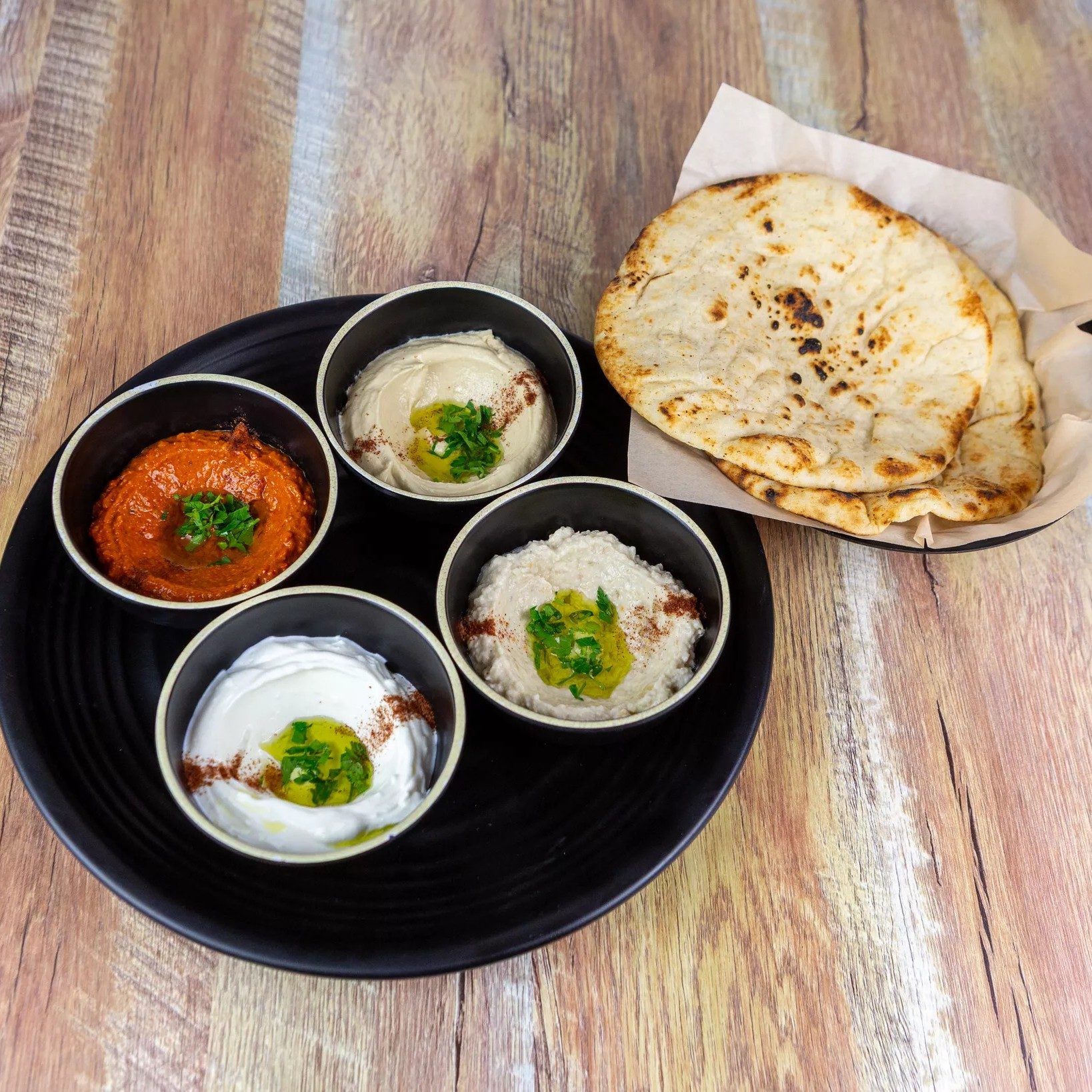 Sharing mezze platter.
