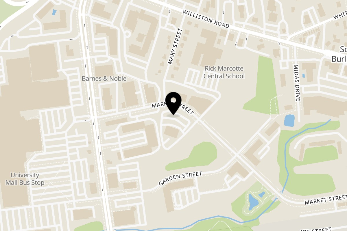Map showing the location of Zaytoona Restaurant on 155 Market St in South Burlington